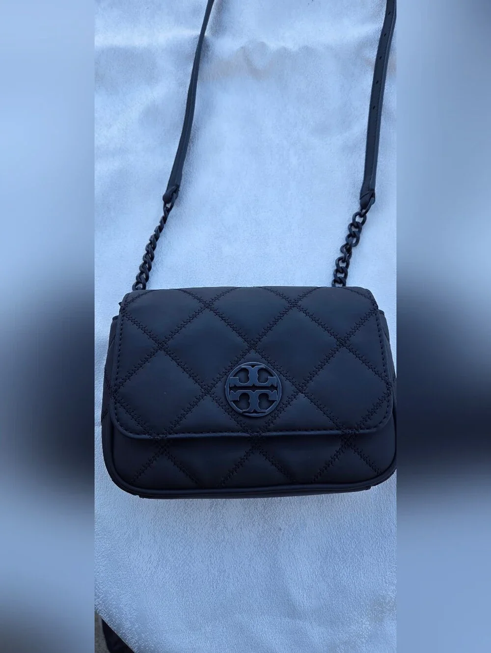 Tory Burch Black Quilted Logo Crossbody Bag